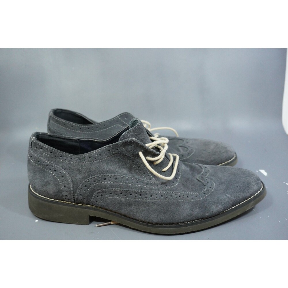 Joseph Abboud Mens 11 Gray Suede Leather Wingtip Oxford Shoes Leather Lining